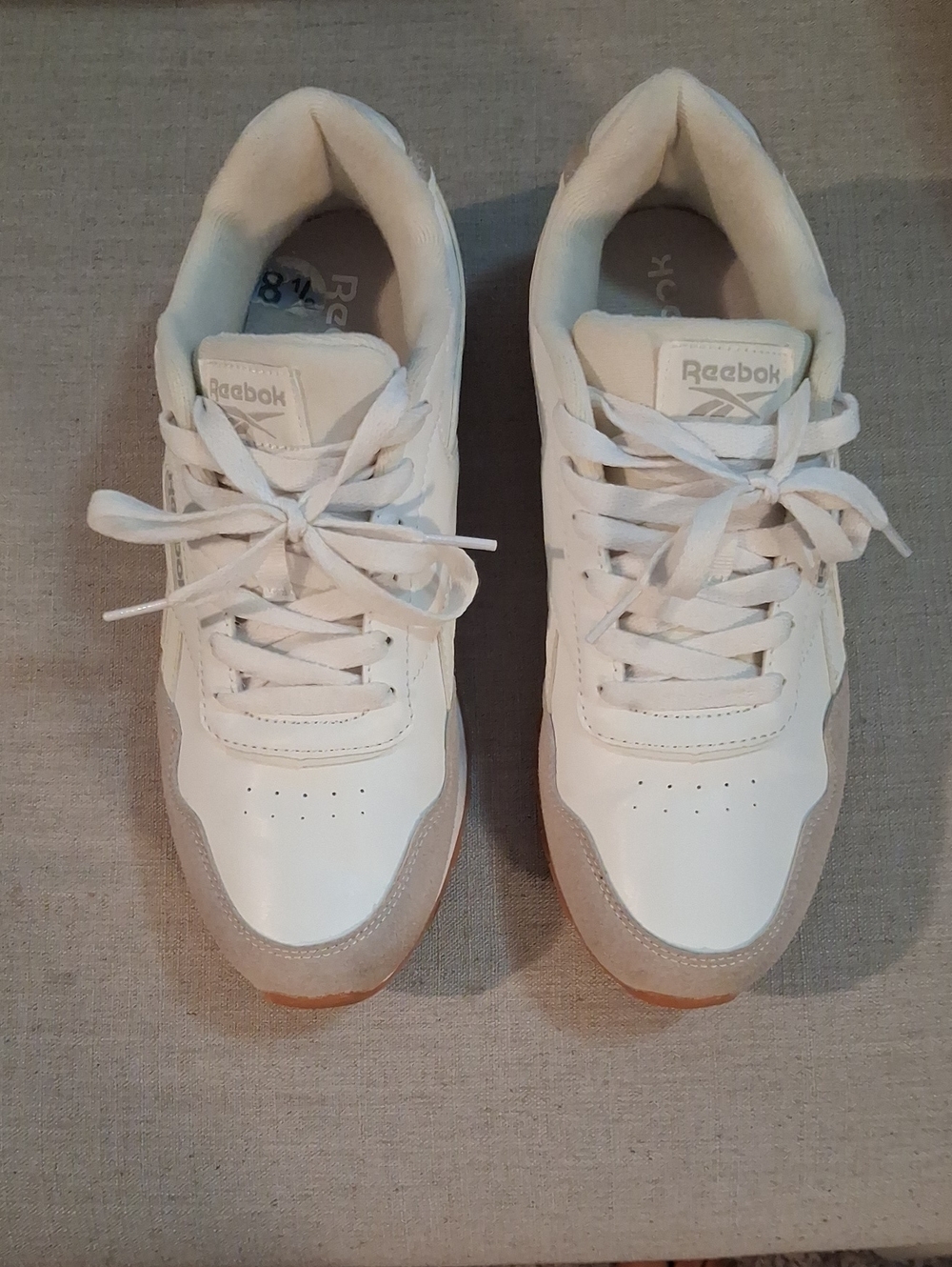 Reebok White and Tan Lace-Up Sneakers